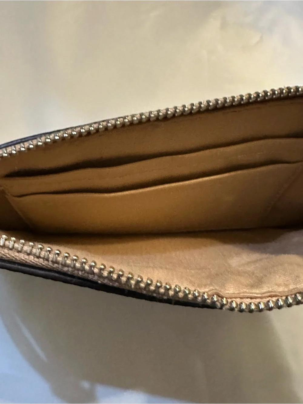 COACH Gold Glitter Zip Wristlet Pouch